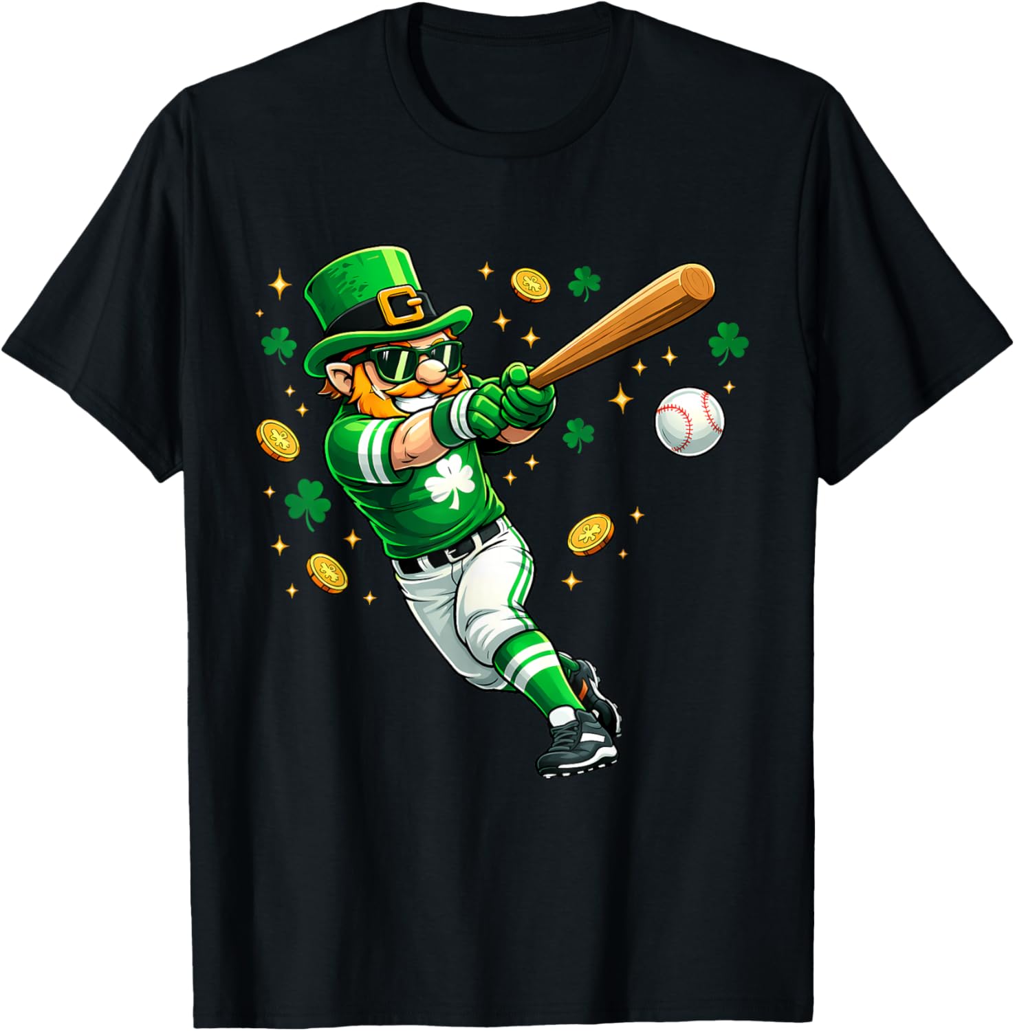 Leprechaun Play Baseball Funny St Patrick's Day Men Kid Boys T-Shirt - T-Shirt | Black