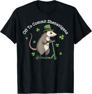 Off to Commit Shenanigans Funny Possum St. Patrick's Day T-Shirt - T-Shirt | Black