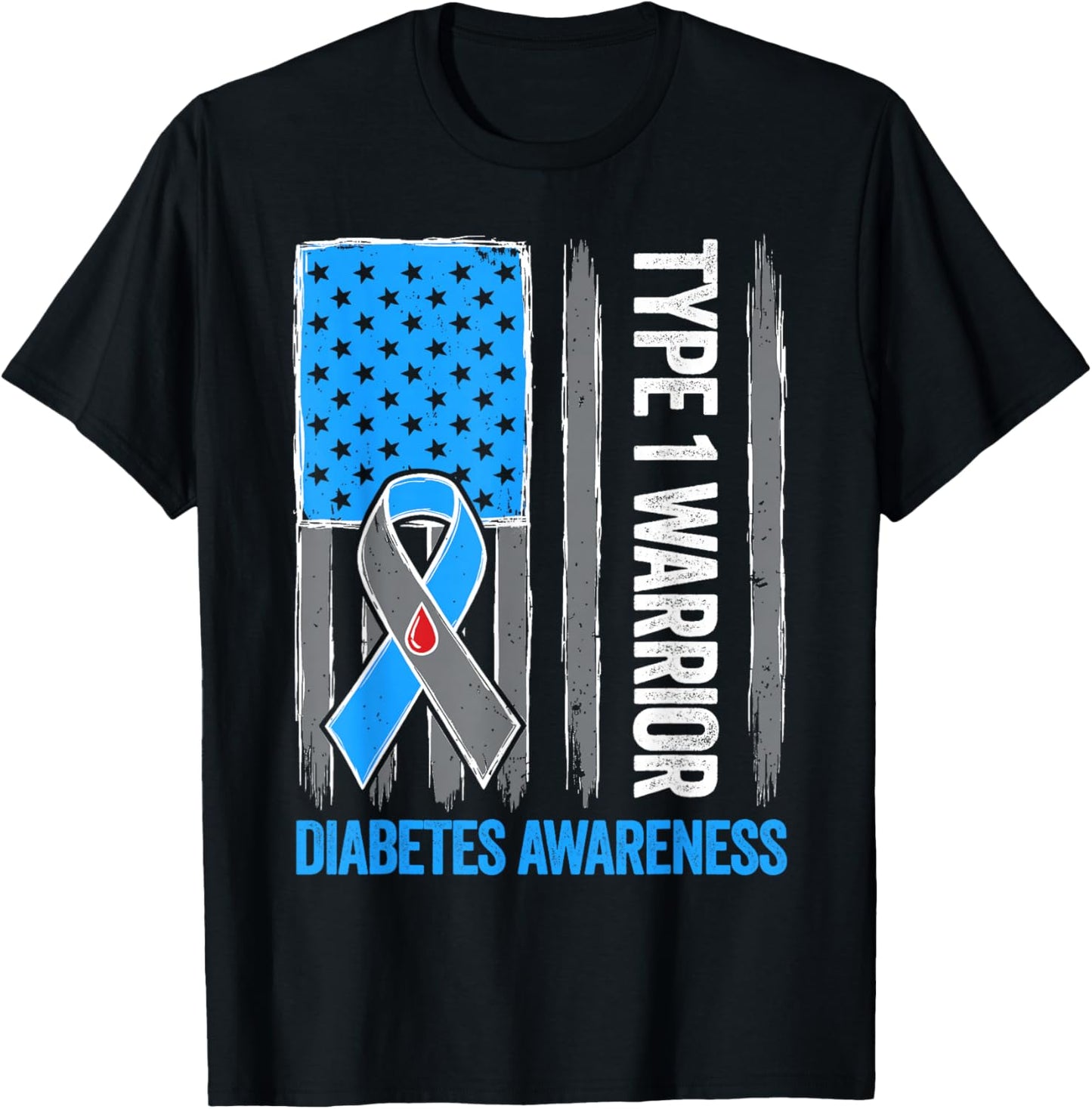 Vintage Diabetes Awareness Ribbon T1D Warrior Support Squad T-Shirt - T-Shirt | Black