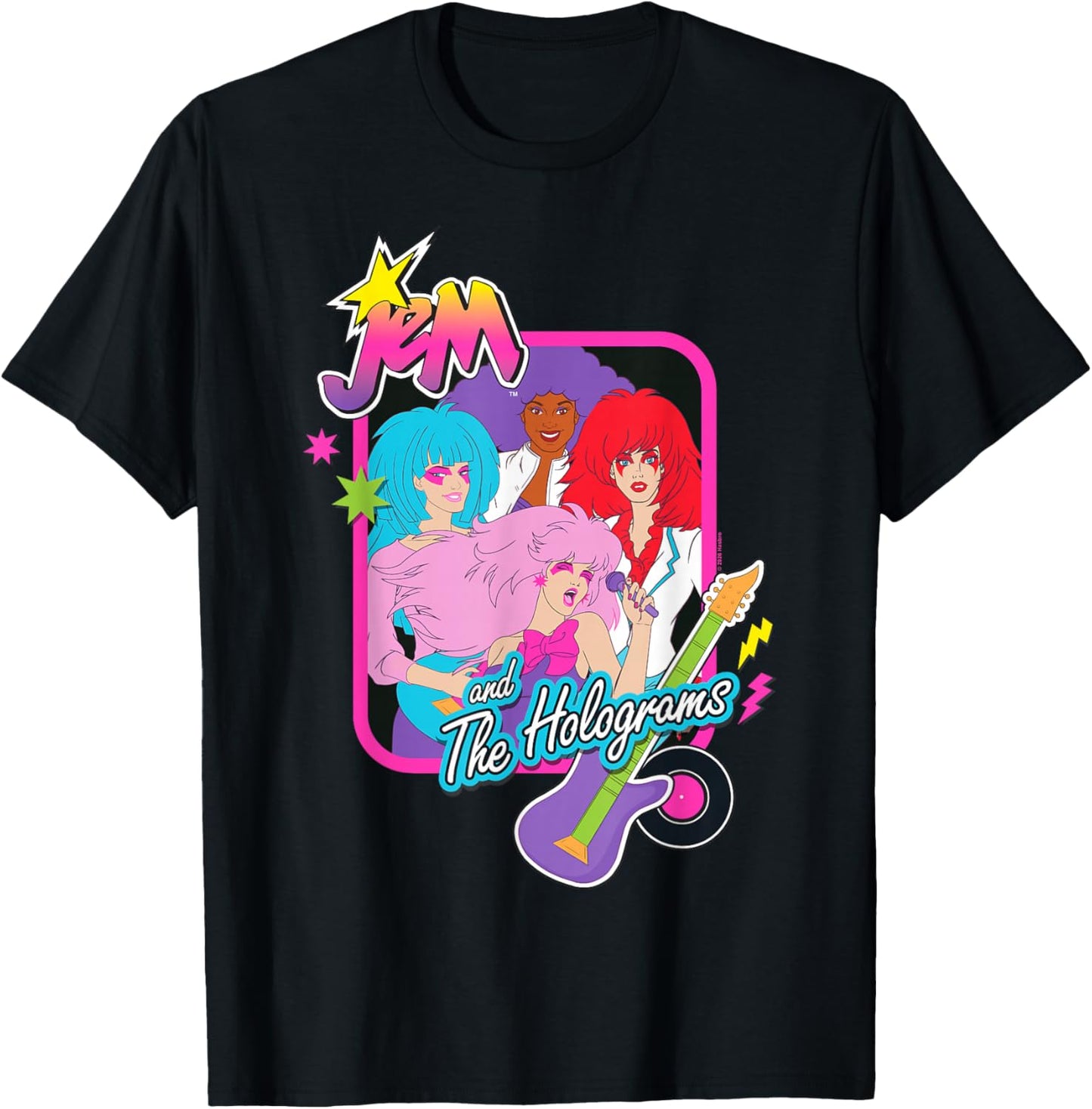 Jem and The Holograms Pop-Rock Band Portrait Guitar Icon T-Shirt - T-Shirt | Black