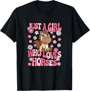 Just A Girl Who Loves Horses Horseback Riding Girls Kids T-Shirt - T-Shirt | Black
