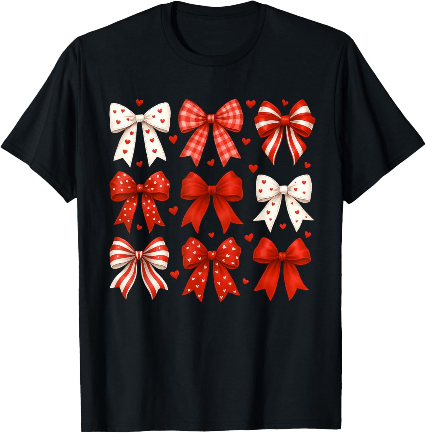Cute Coquette Bow Heart Funny Valentines Day Women Girls T-Shirt - T-Shirt | Black