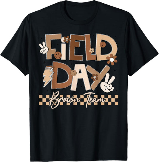 Field Day Brown Team Retro Peace Lightning Men Women Kid T-Shirt - T-Shirt | Black
