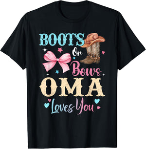 Boots or Bows Oma Loves You Gender Reveal Family T-Shirt - T-Shirt | Black