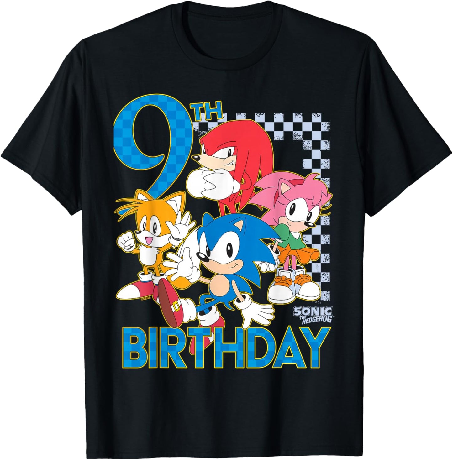 Sonic The Hedgehog 9th Birthday Classic Art Sonic & Friends T-Shirt - T-Shirt | Black