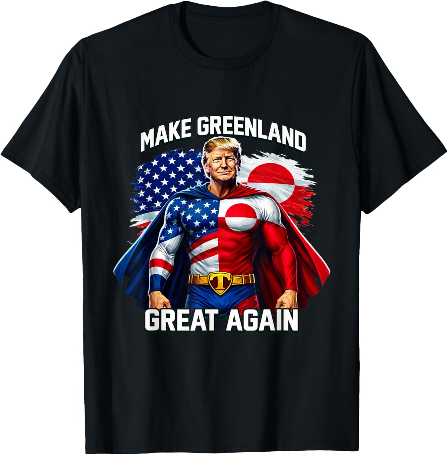 Make Greenland Great Again Superhero Graphic Patriot Flag T-Shirt - T-Shirt | Black