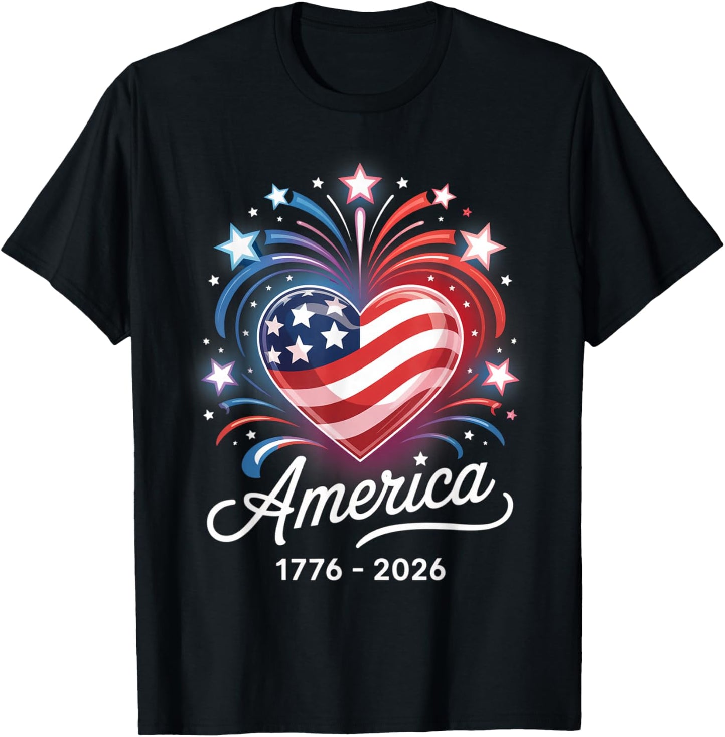 Flag Heart 1776 2026 July 4th 250th Birthday T-Shirt - T-Shirt | Black