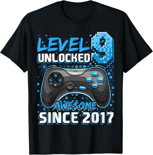 Level 9 Unlocked Birthday Boy Gamer 9th Video Game 2017 T-Shirt - T-Shirt | Black