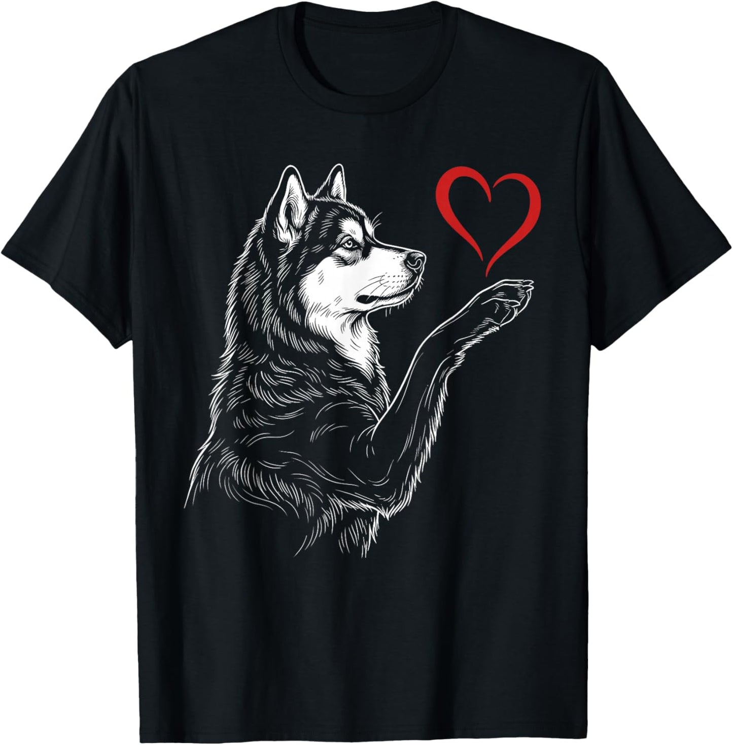 Alaskan Malamute Lover Dog Art Holding Heart Valentines T-Shirt - T-Shirt | Black