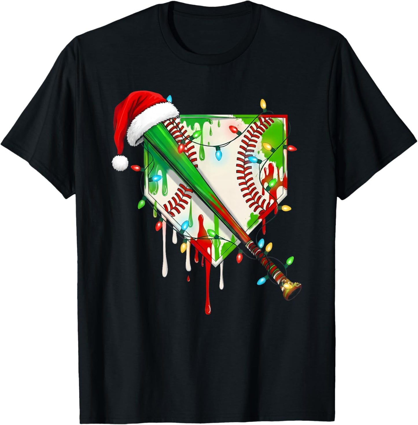 Santa Sports Ice Baseball Christmas Xmas Pajama Kid Men Boys T-Shirt - T-Shirt | Black