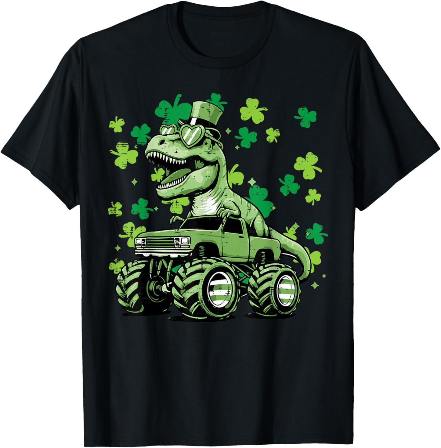 St Patricks Day Truck Dino Trex Irish Toddler Boy Kids Youth T-Shirt - T-Shirt | Black