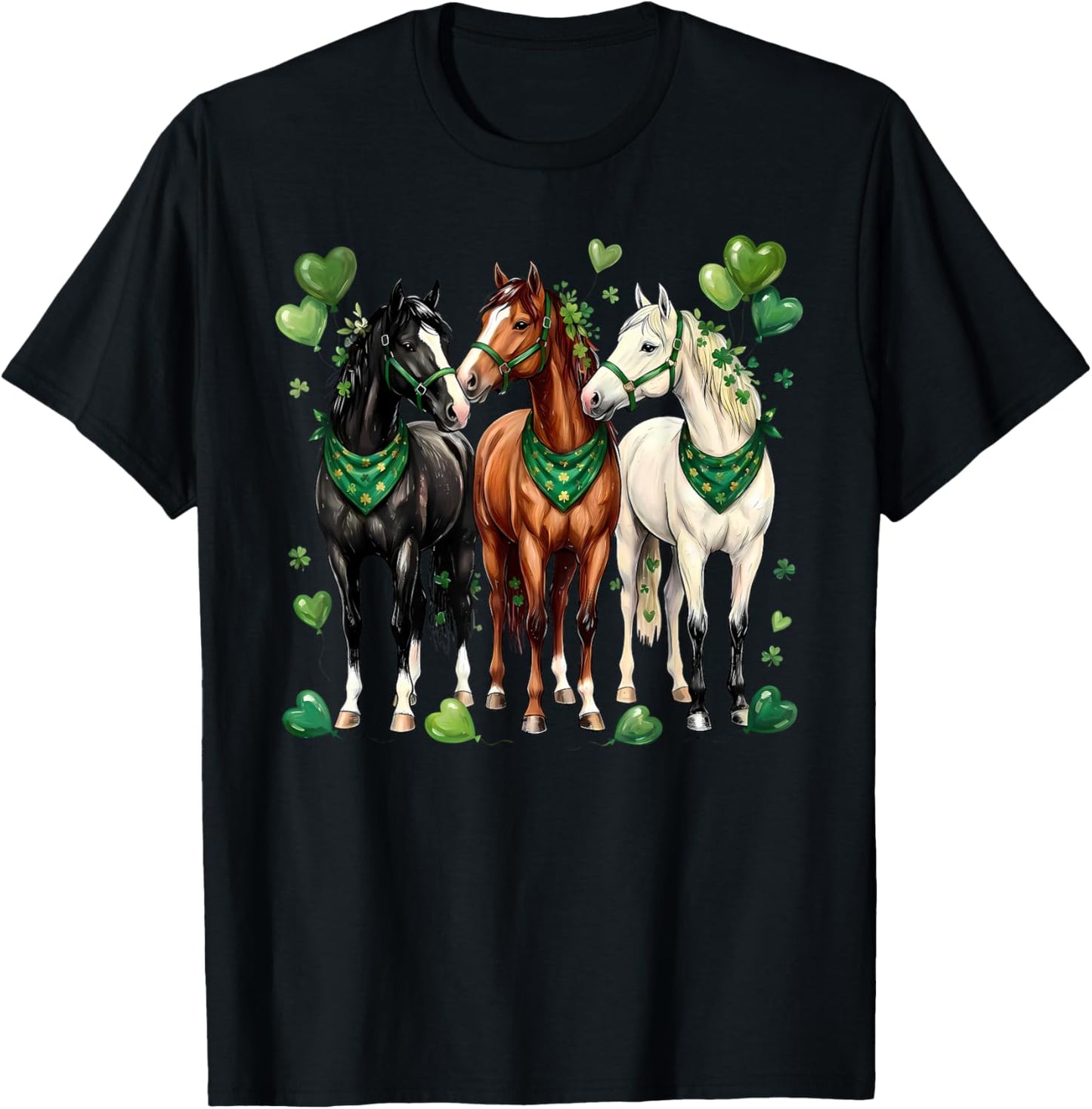 St. Patrick’s Day Equestrian Three Horses with Shamrocks T-Shirt - T-Shirt | Black