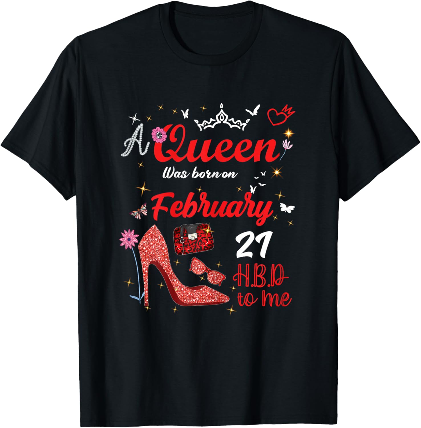 February 21 Birthday This Queen was Born on February 21st T-Shirt - T-Shirt | Black