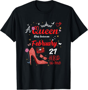 February 21 Birthday This Queen was Born on February 21st T-Shirt - T-Shirt | Black