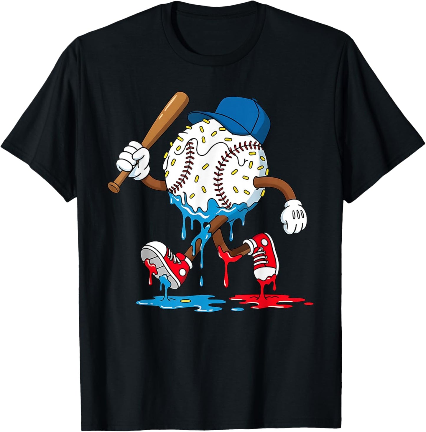 Ice Cream Drip Baseball Spots Baseball Lifestyle Boys Girls T-Shirt - T-Shirt | Black