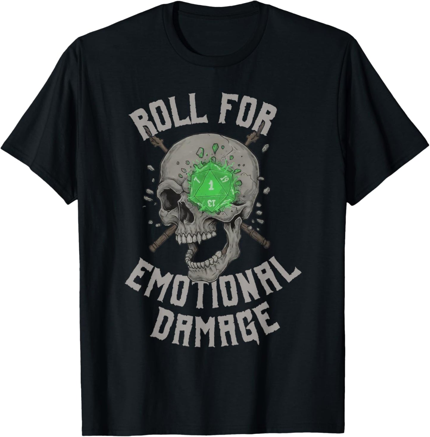 Roll for Emotional Damage Funny Skull Meme T-Shirt - T-Shirt | Black