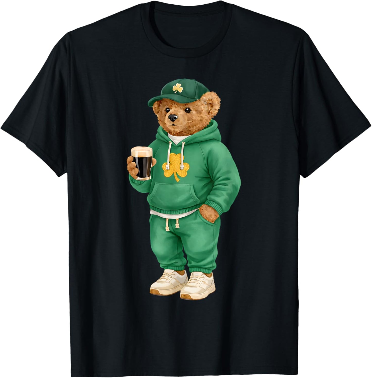 Cool Funny Teddy Bear Feeling Lucky Drinking St Patricks Day T-Shirt - T-Shirt | Black