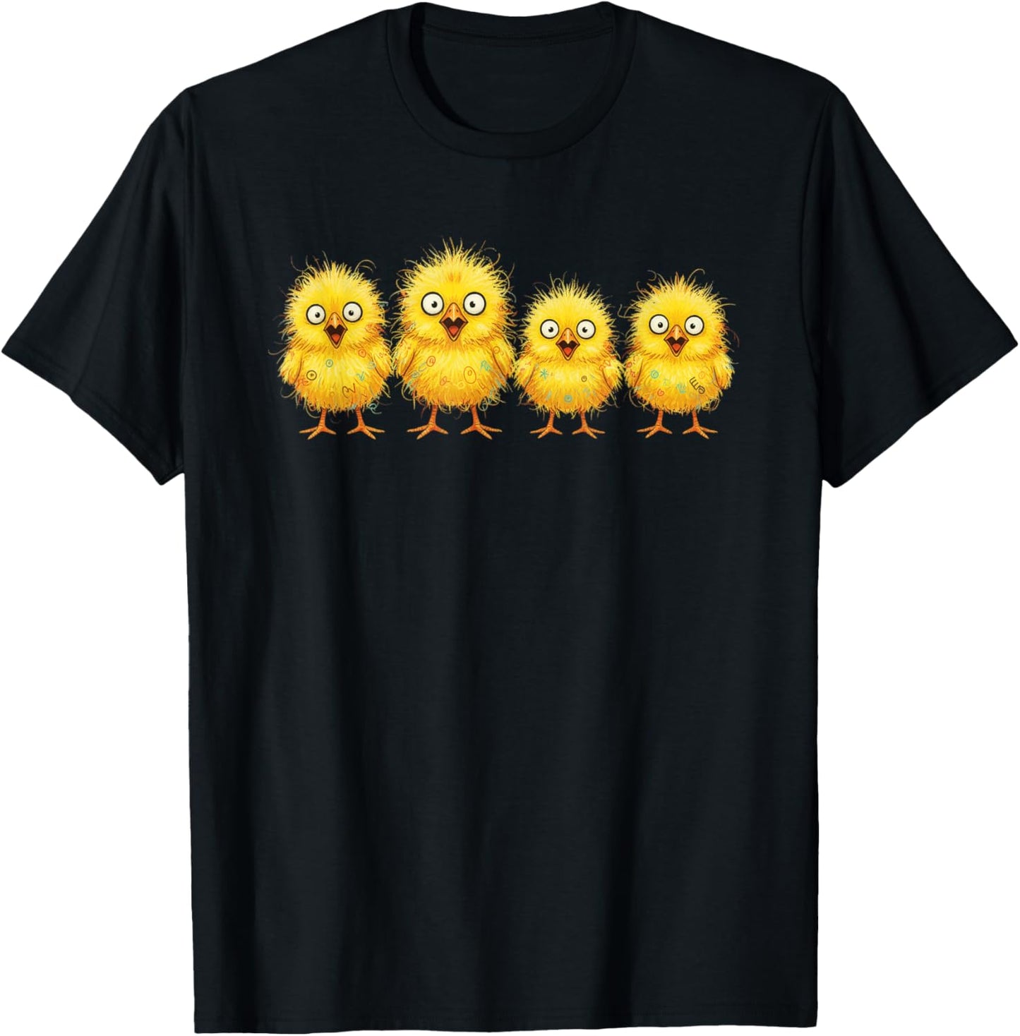 Scribble Chicks Line Up Cute Yellow Baby Chicken Art Gift T-Shirt - T-Shirt | Black
