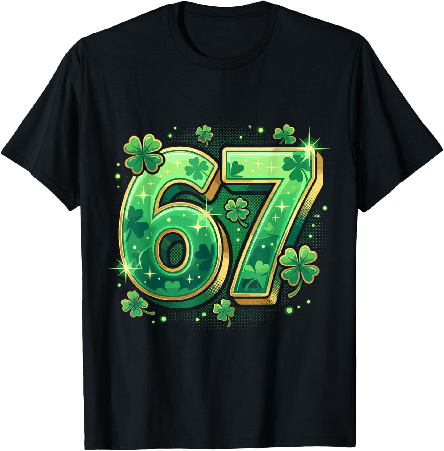 Six Seven 67 Funny St Patricks Day Shamrock Meme Men Women T-Shirt - T-Shirt | Black