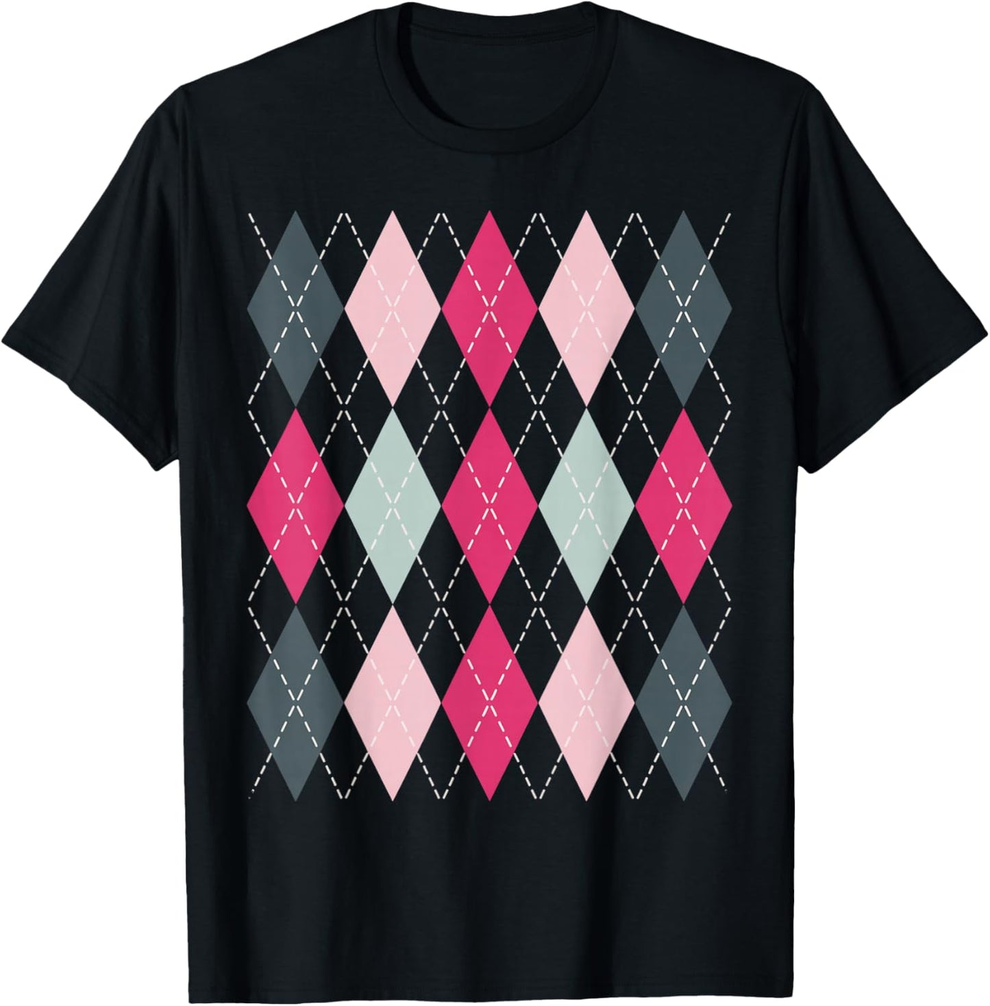 Preppy Plaid Argyle Stylish & Fun Faux Sweater Design T-Shirt - T-Shirt | Black