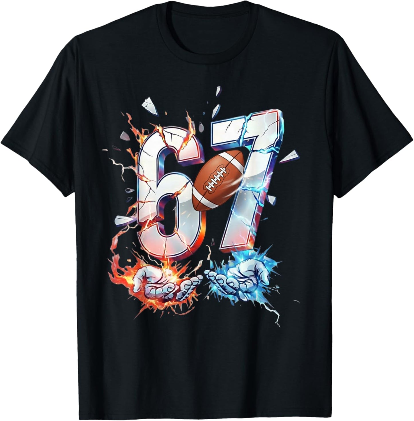 6 7 Football Six Seven Meme 67 Hands Funny Kids Men Women T-Shirt - T-Shirt | Black