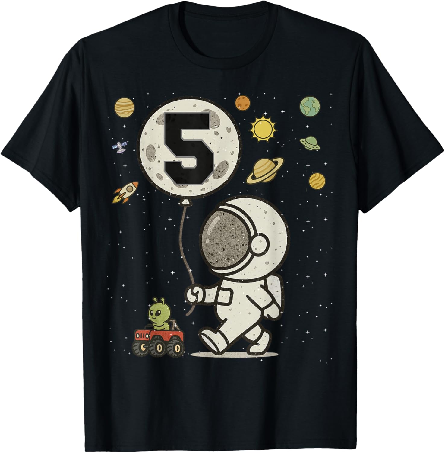 Astronaut 5th Birthday 5 Year Old Space Matching Family T-Shirt - T-Shirt | Black