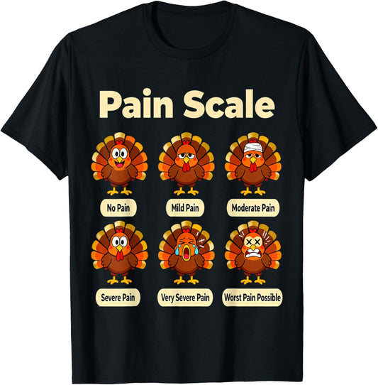 Fall CNA Funny Turkey Pain Scale ER Thanksgiving Nurse Humor T-Shirt - T-Shirt | Black