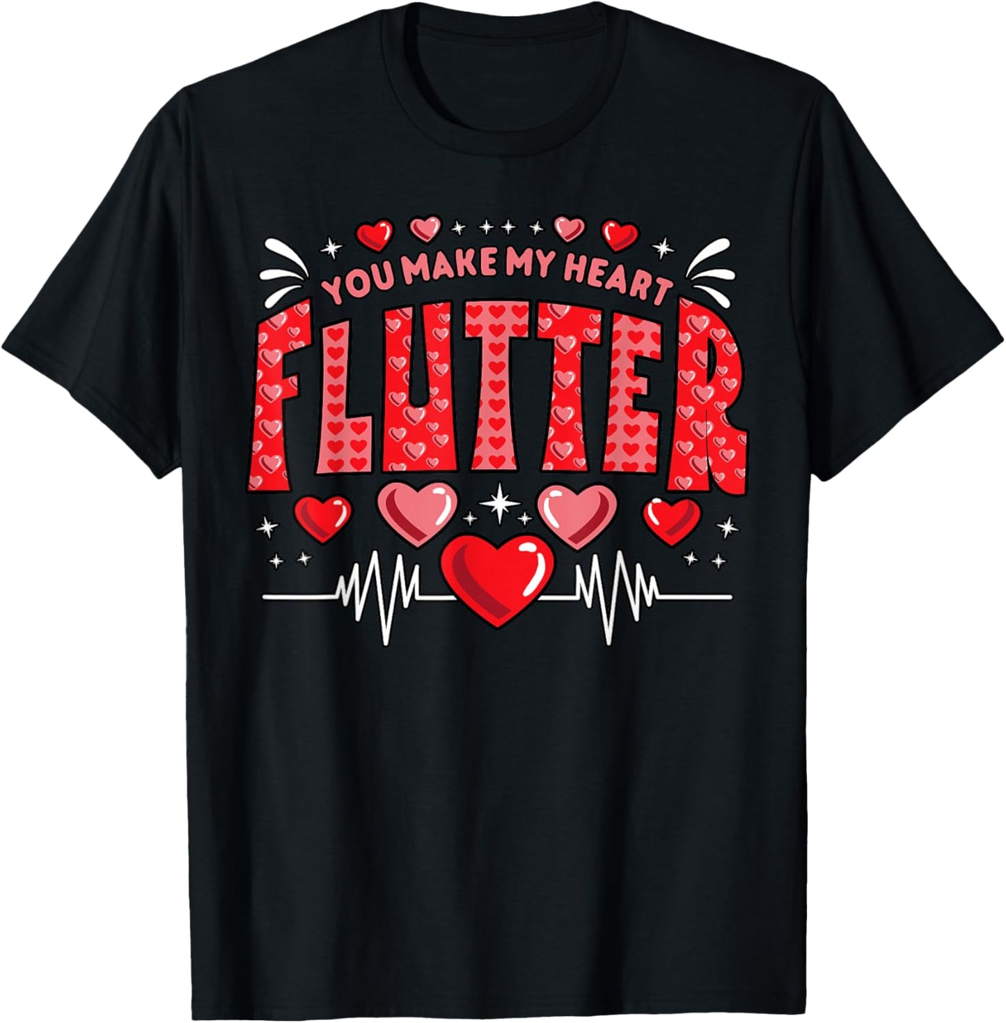 Valentine Cardiac Nurse You Make My Heart Flutter Nursing T-Shirt - T-Shirt | Black