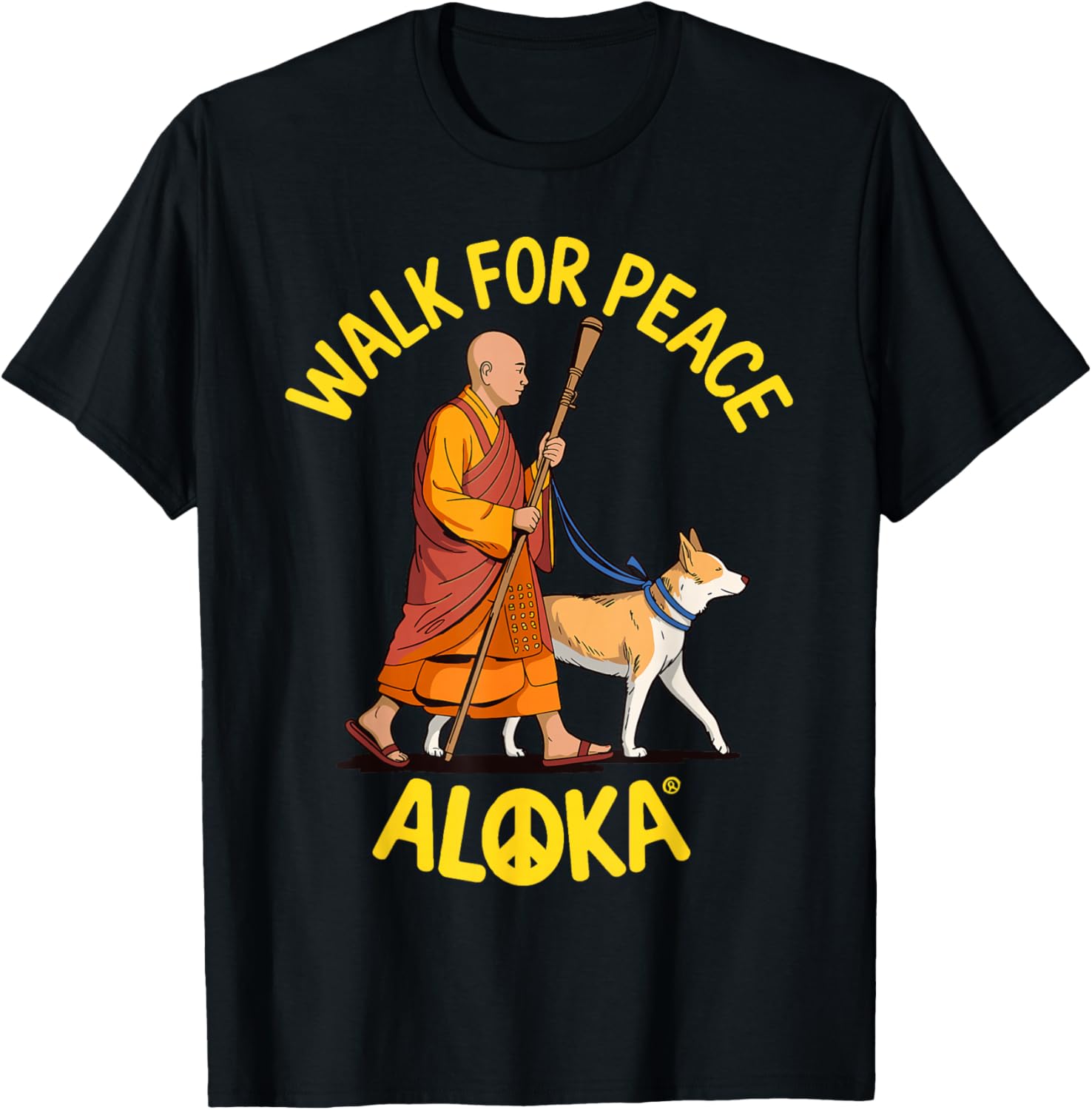 Walk for Peace Monks with Aloka Dog T-Shirt - T-Shirt | Black
