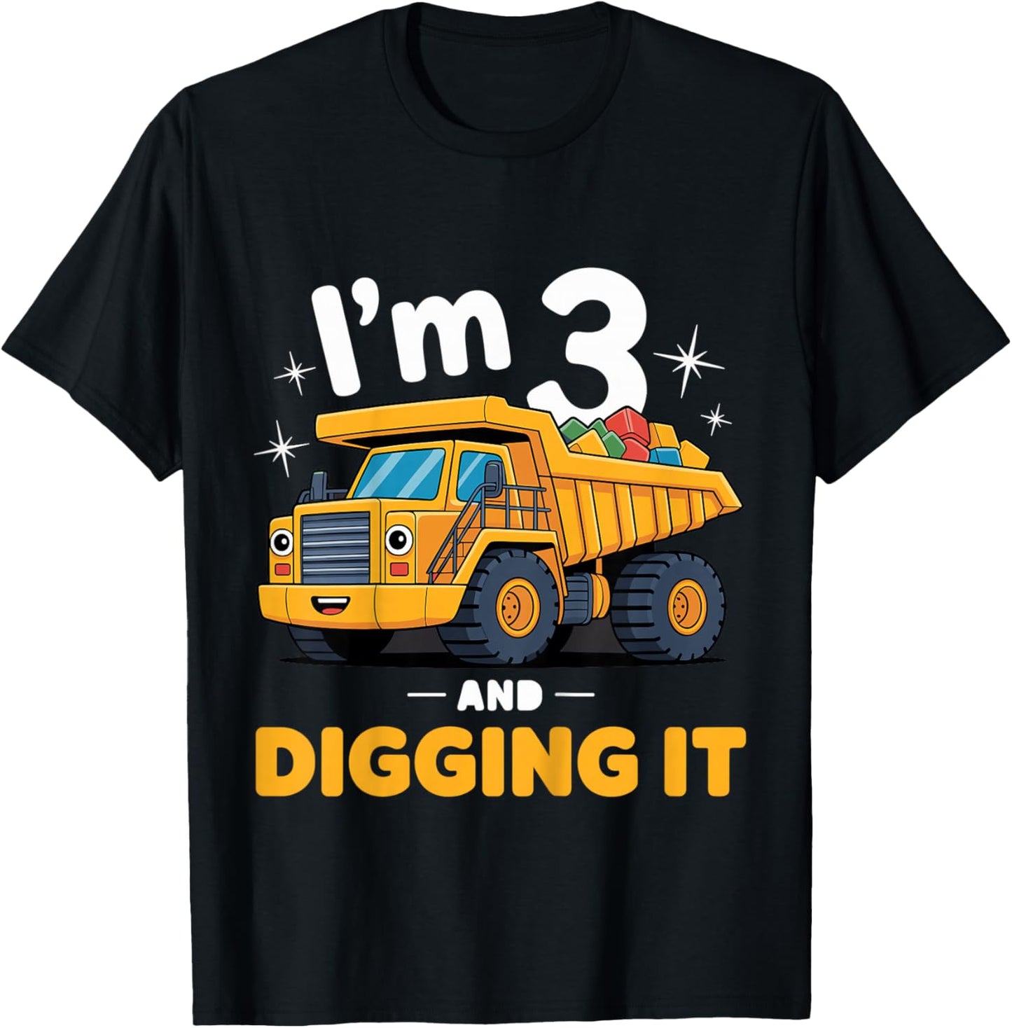 Kids 3 Year Construction Excavator 3nd Birthday Boy T-Shirt - T-Shirt | Black