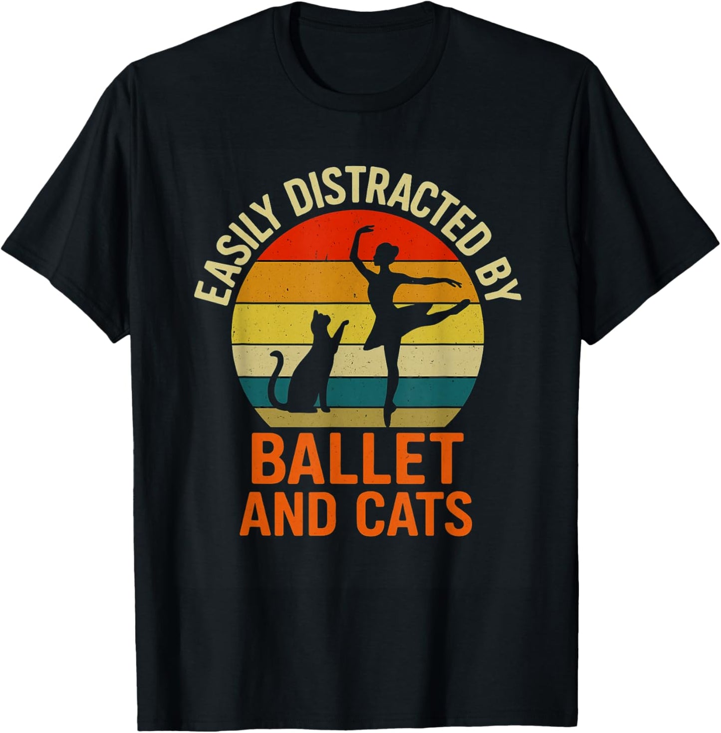 Easily Distracted by Ballet Cats Retro Ballerina Cat Lover T-Shirt - T-Shirt | Black