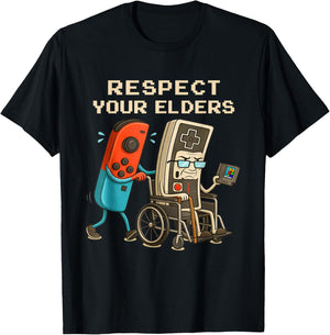Respect Your Elders Retro Gaming Funny Gamer Controller T-Shirt - T-Shirt | Black