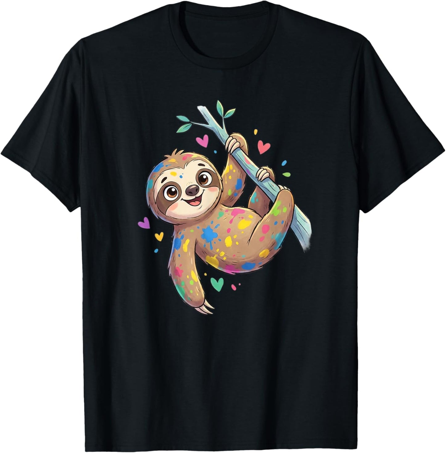 Cute Color Splash Sloth Hanging On Tree for Kids T-Shirt - T-Shirt | Black