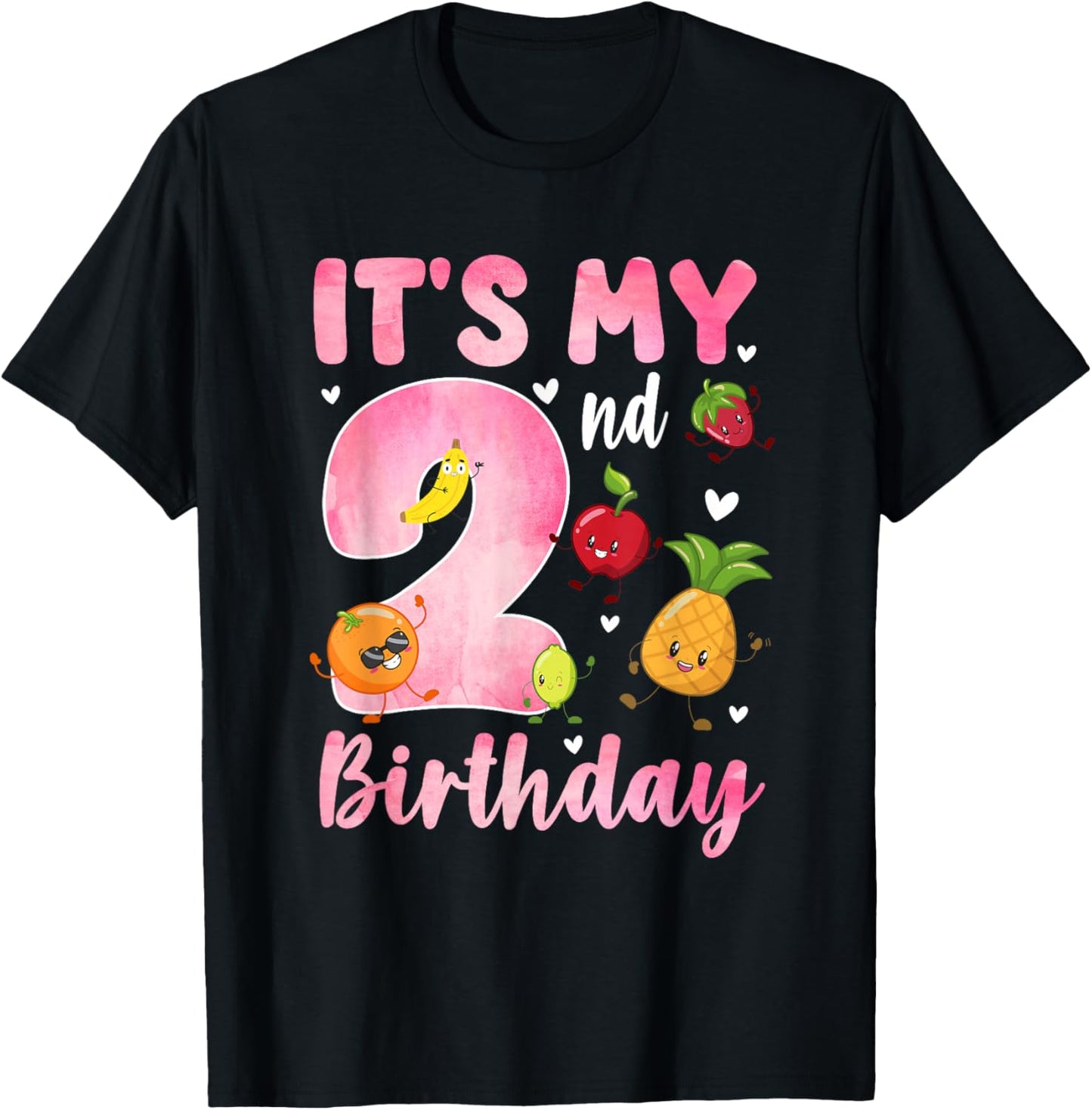 2 Year Old Girl It's My 2nd Birthday Dancing Fruit Theme T-Shirt - T-Shirt | Black