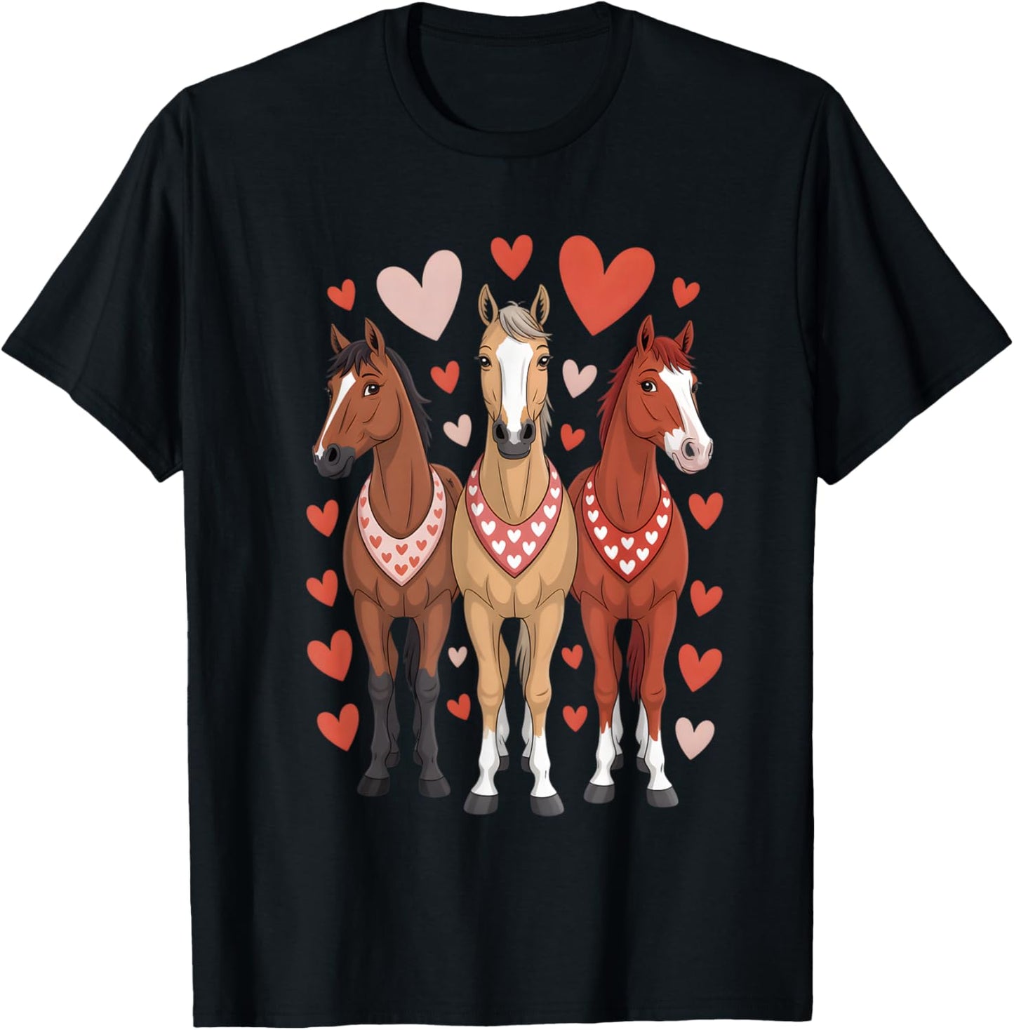 Horses Hearts Equestrian Girls Valentines T-Shirt - T-Shirt | Black