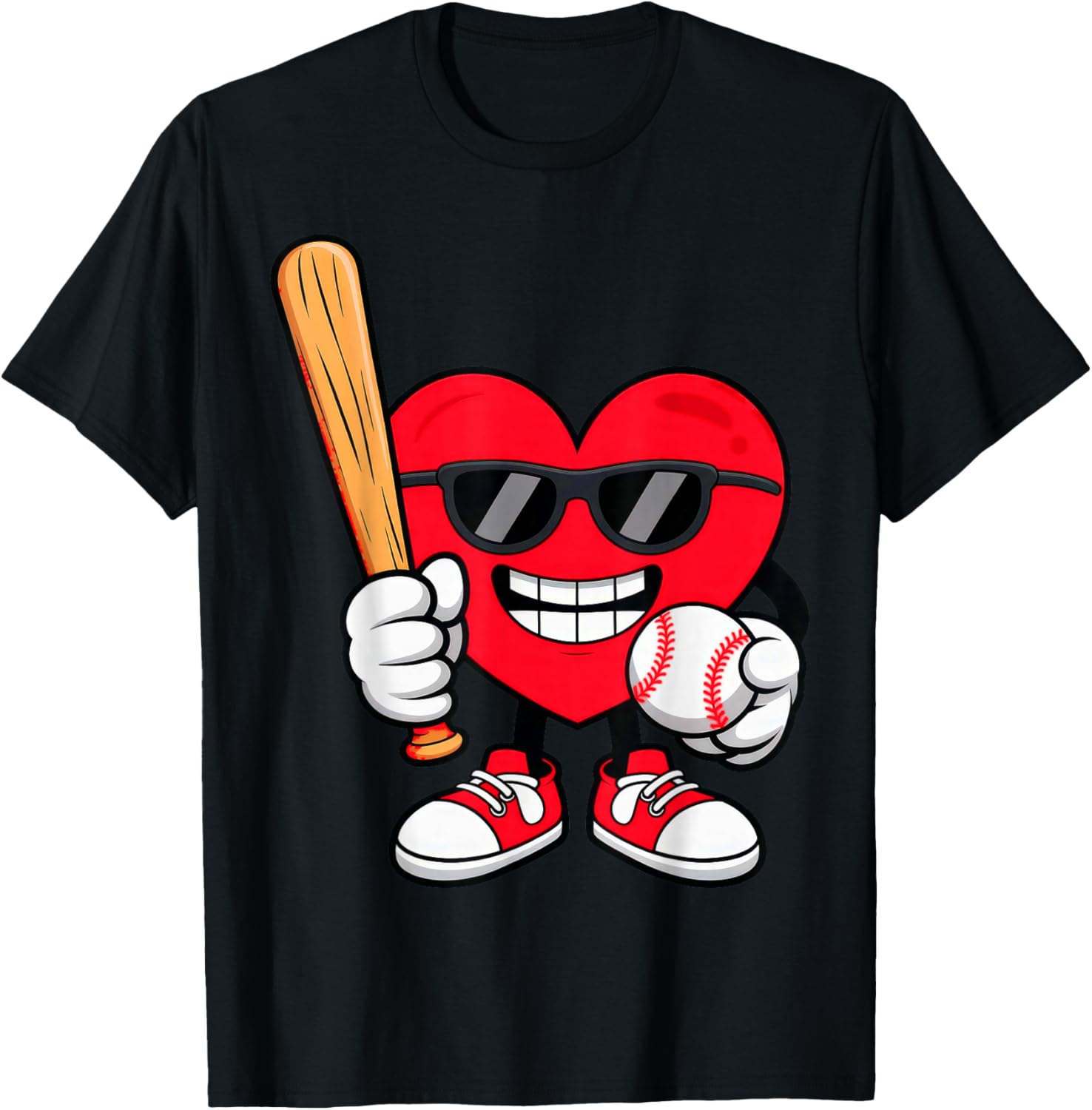 Heart Playing Baseball Valentines Day T-Shirt - T-Shirt | Black