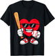 Heart Playing Baseball Valentines Day T-Shirt - T-Shirt | Black