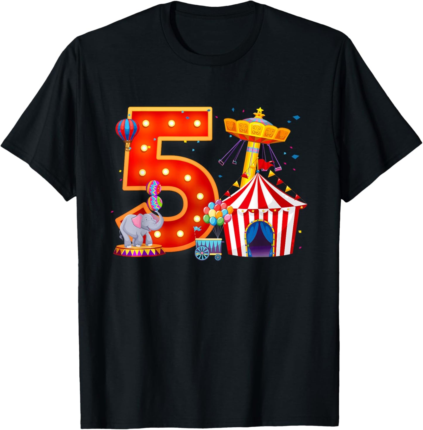 5 Year Old Birthday Kid 5th Birthday Carnival Circus Party T-Shirt - T-Shirt | Black