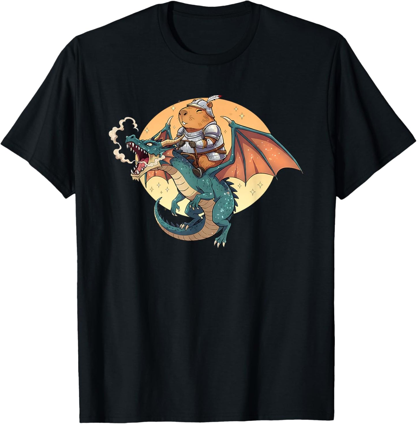 Capybara Knight Riding Dragon Medieval Ren Faire Graphic T-Shirt - T-Shirt | Black
