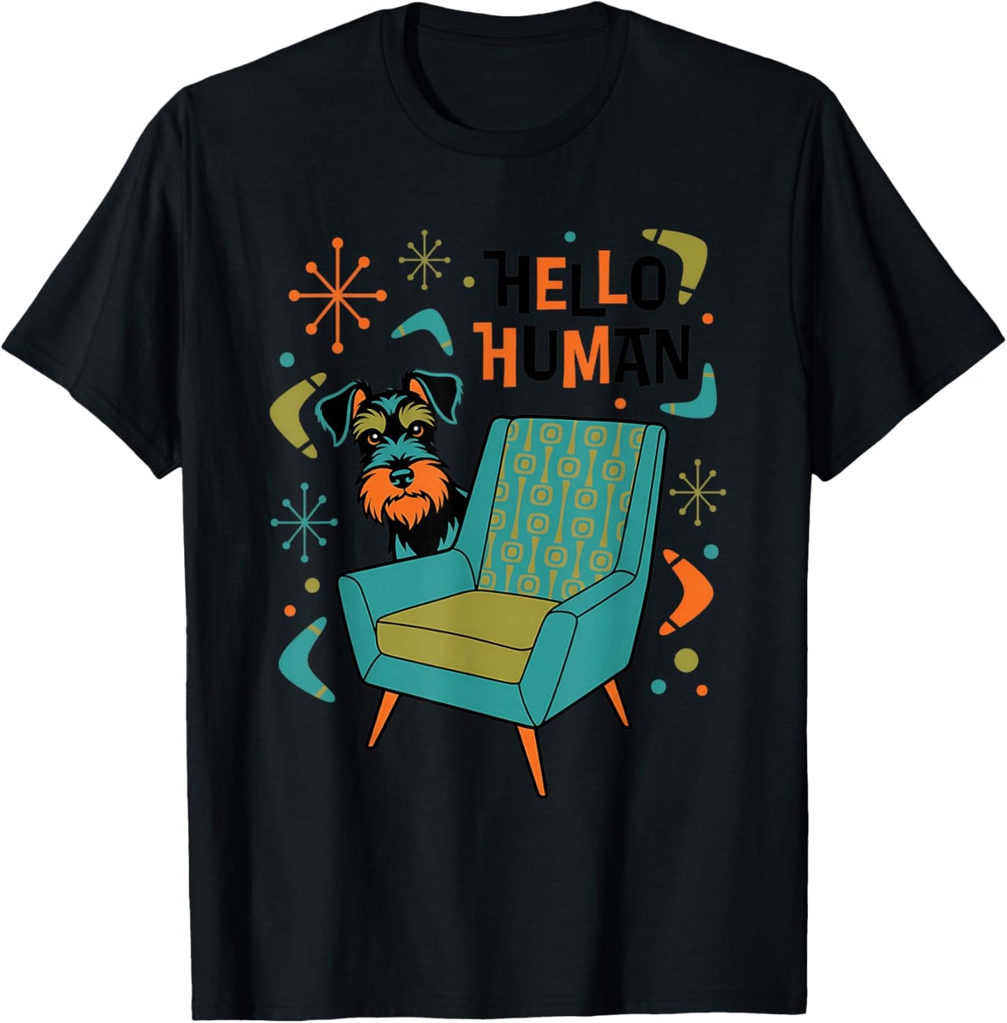 Schnauzer Peeking Mid Century Modern Dog Retro 50s Art T-Shirt - T-Shirt | Black