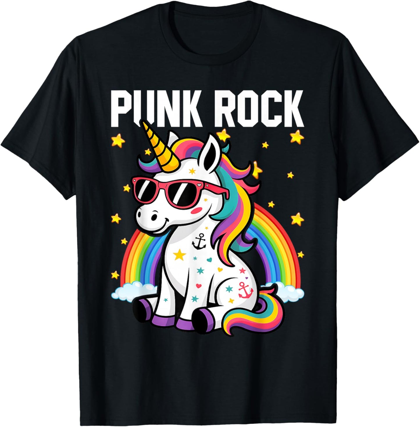 Punk Rock Cute Unicorn Music Rocker Toddler Girls Kids Women T-Shirt - T-Shirt | Black