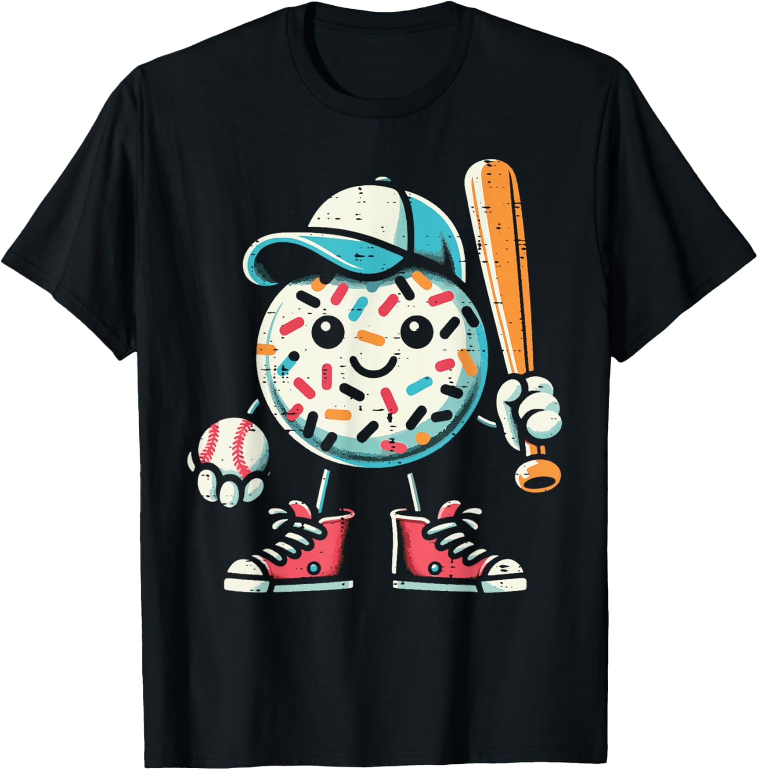 Donut Baseball Hat Ball Bat Cute Sport Toddler Boys Kids Men T-Shirt - T-Shirt | Black