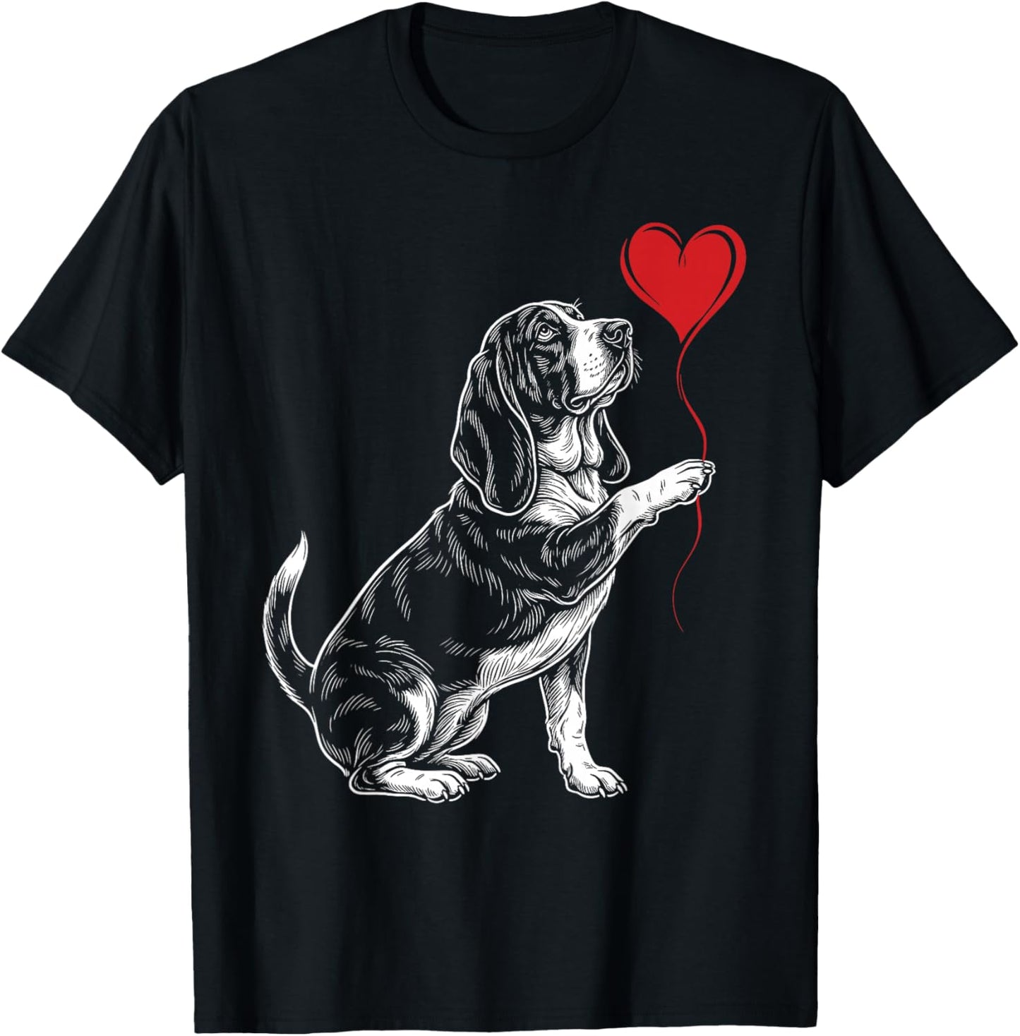 Basset Hound Lover Dog Art Holding Heart Valentines T-Shirt - T-Shirt | Black