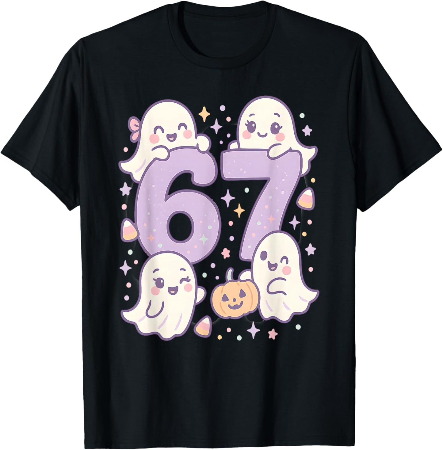67 Halloween Girls Ghost Six Seven 6 7 Brainrot Meme Kids T-Shirt - T-Shirt | Black