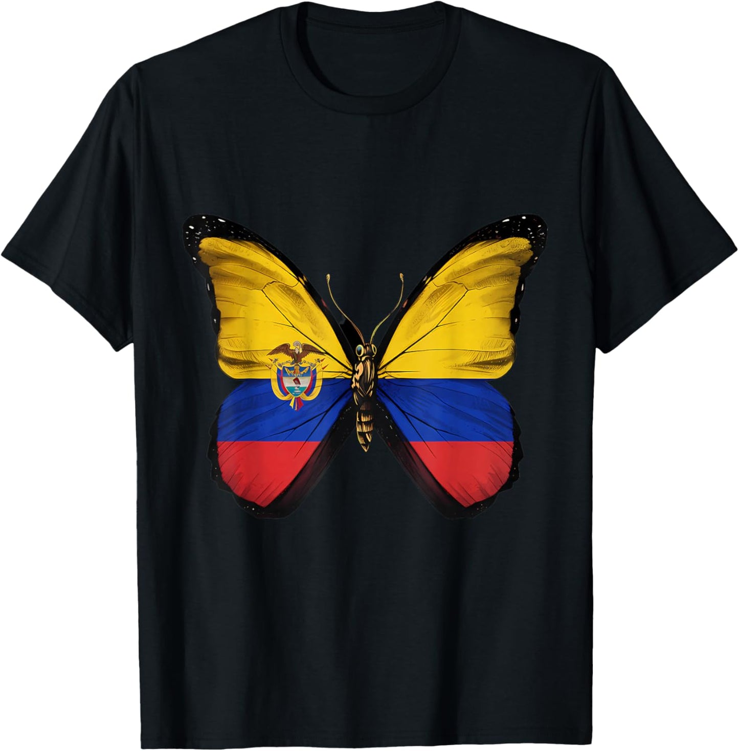 Colombia Flag Butterfly Colombian Roots Colombian Pride T-Shirt - T-Shirt | Black
