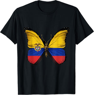 Colombia Flag Butterfly Colombian Roots Colombian Pride T-Shirt - T-Shirt | Black