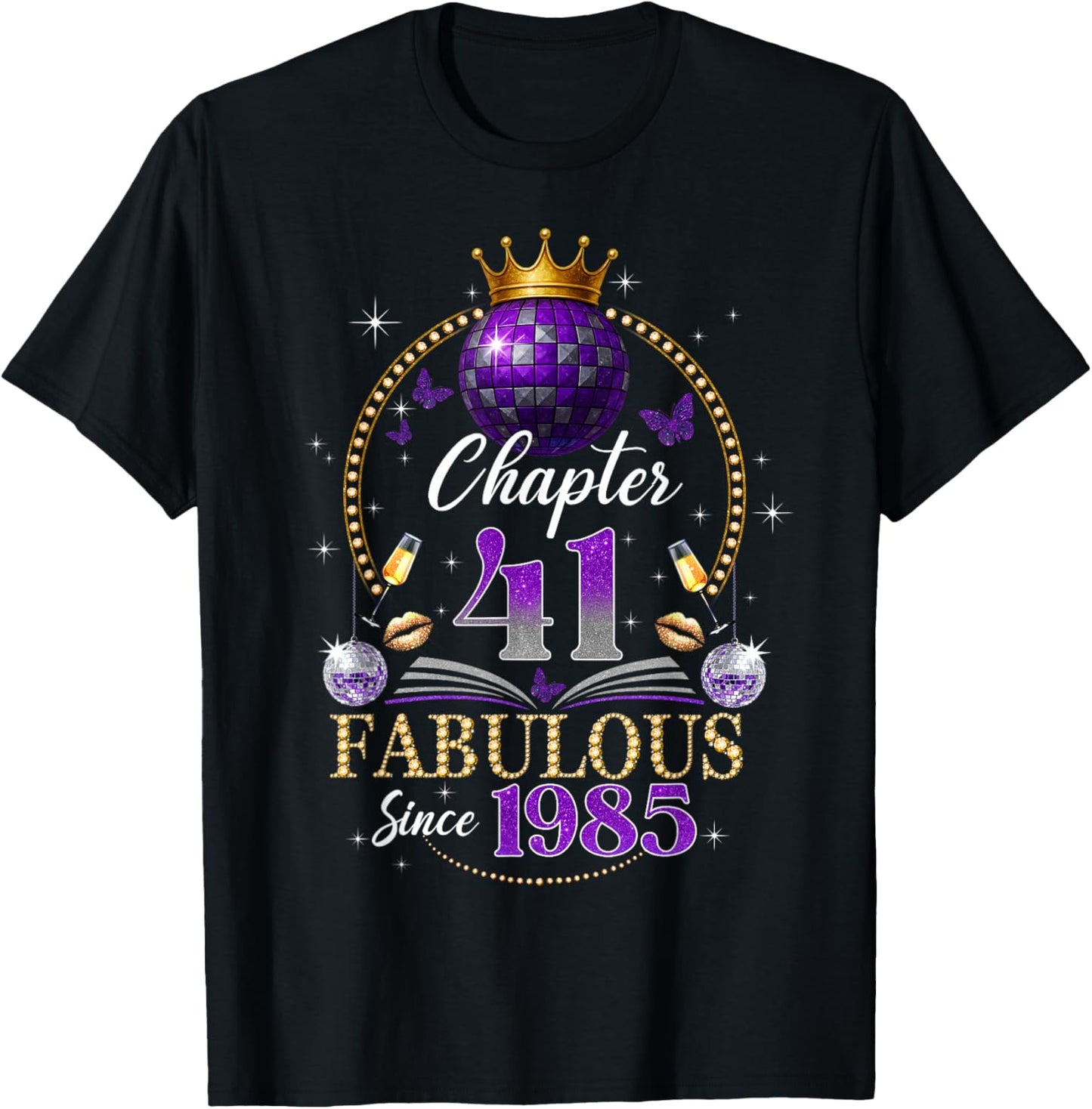 Chapter 41 Since 1985 Purple Disco Ball 41st Birthday Women T-Shirt - T-Shirt | Black