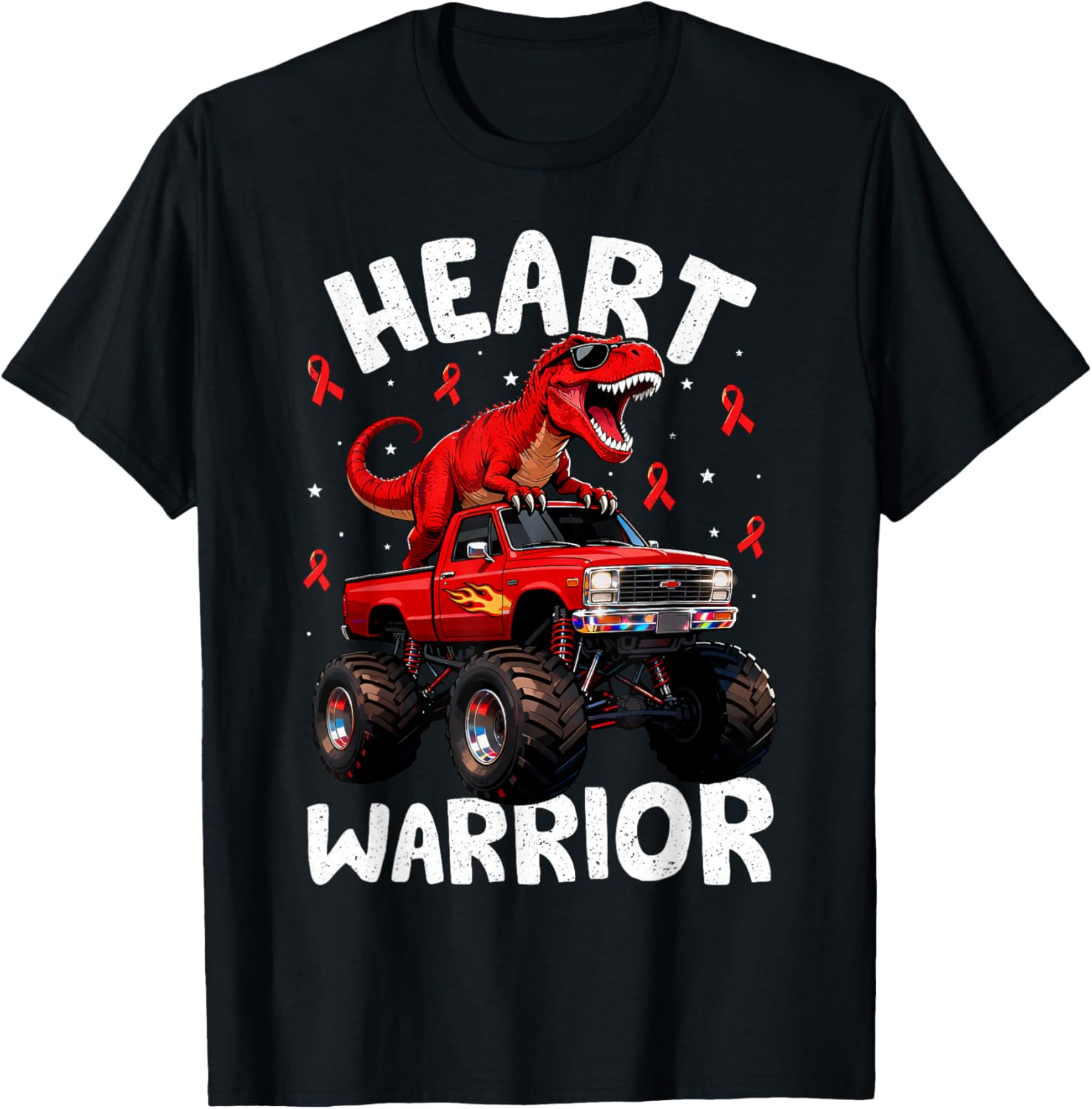 Dino Trex Boys Toddler Heart Warrior Heart Disease Awareness T-Shirt - T-Shirt | Black