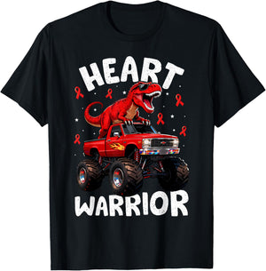 Dino Trex Boys Toddler Heart Warrior Heart Disease Awareness T-Shirt - T-Shirt | Black