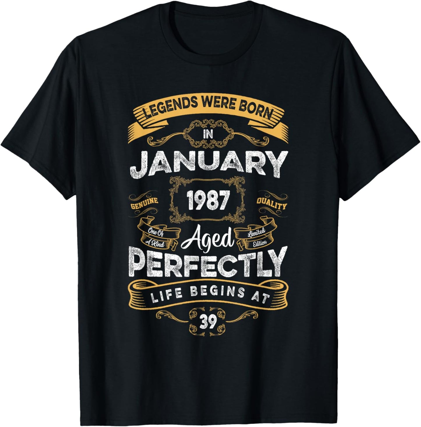 Vintage 39th Birthday Legends were Born in January 1987 T-Shirt - T-Shirt | Black